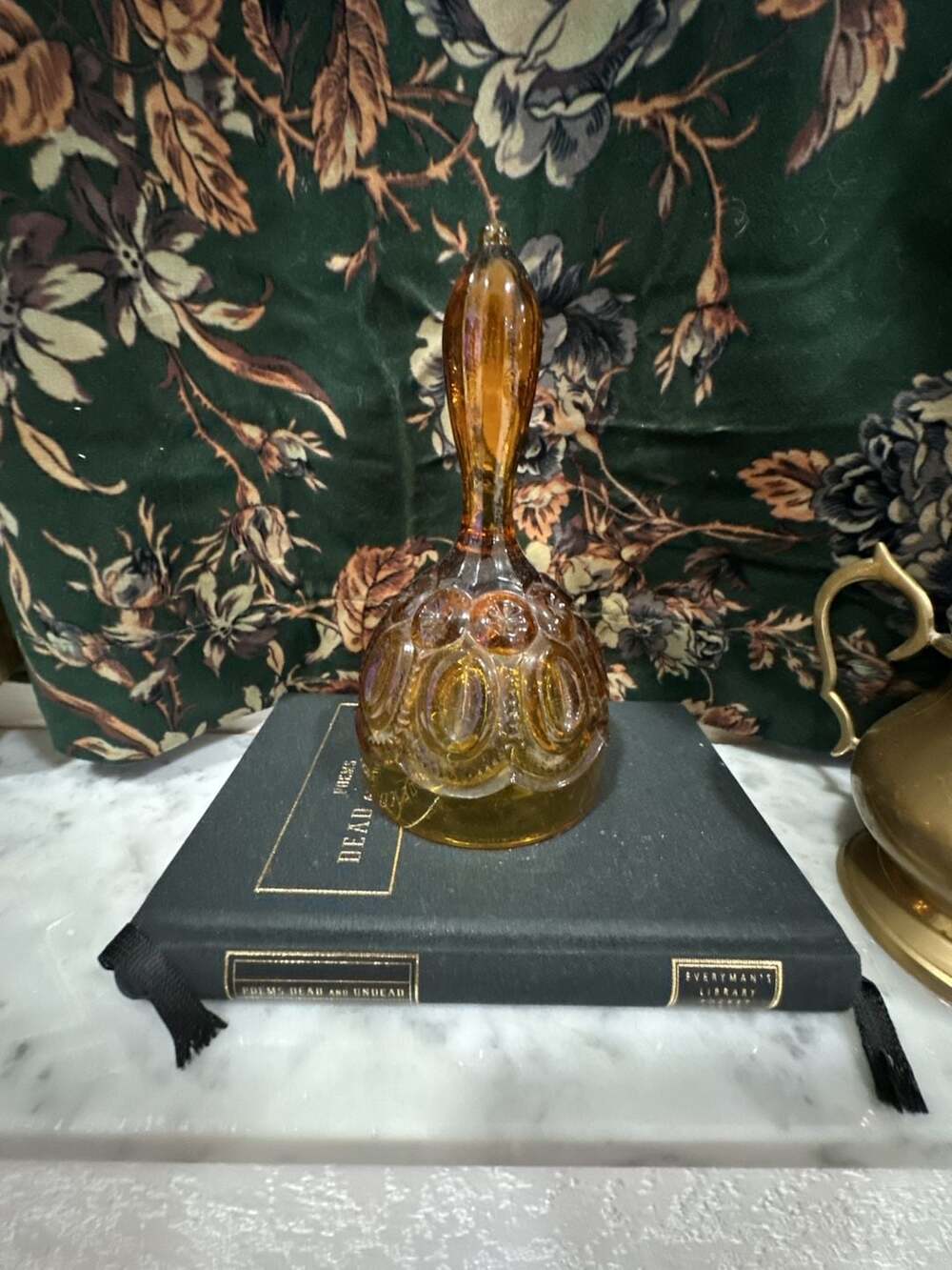 Vintage L.E. Smith Moon & Star Amber Glass Hand Bell